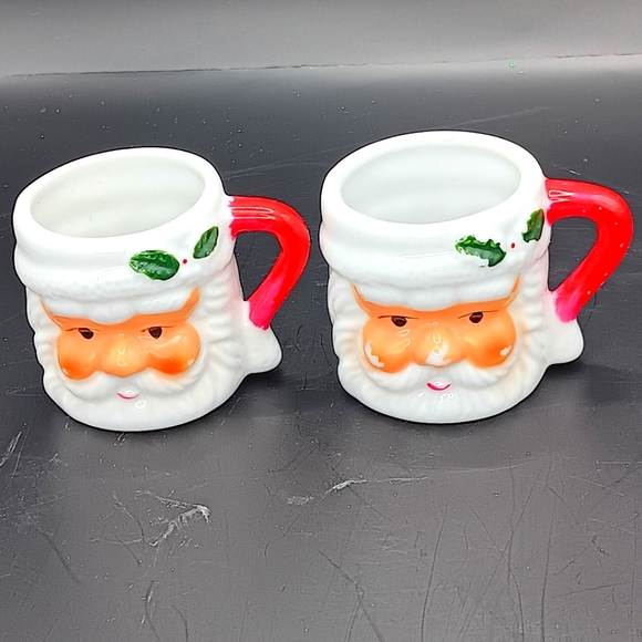 Vintage 60s Santa Claus Mini Ceramic Christmas Mug Set Of 2 - Picture 1 of 7